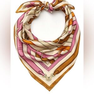 NEW Authentic 100% Silk  Coach Pink, Brown, and Cream Scarf